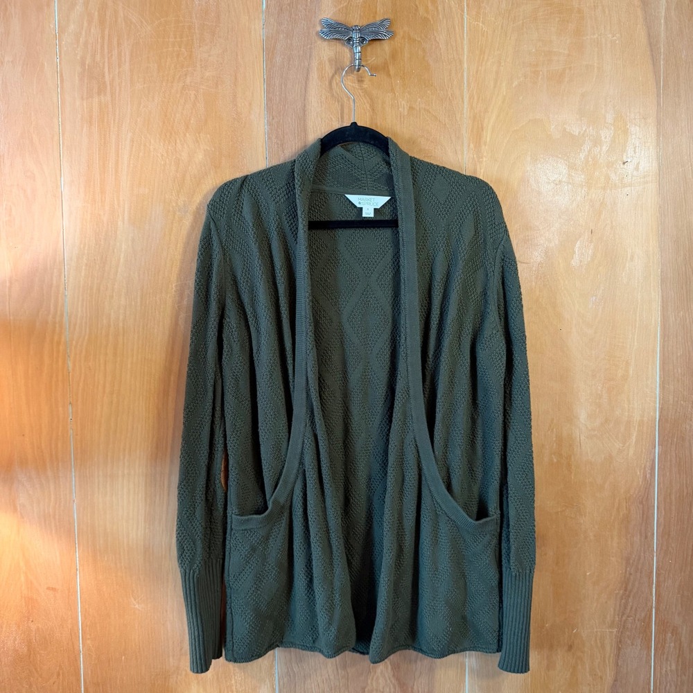 Market & Spruce Olive Green Open Front Cardigan Elbow Patches WGS10290 Medium